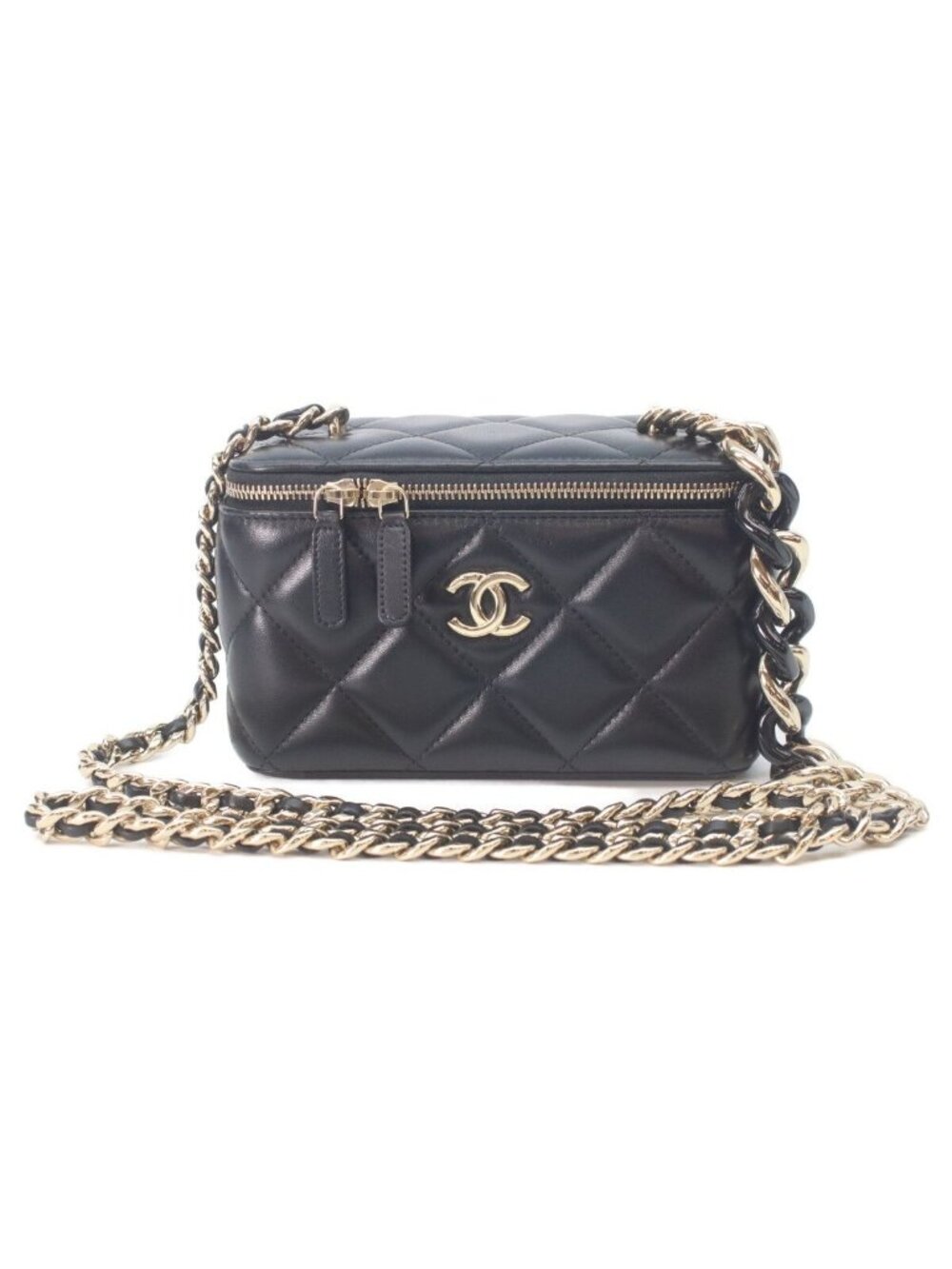 Chanel Black Lambskin Gold Big Chain Shoulder Vanity